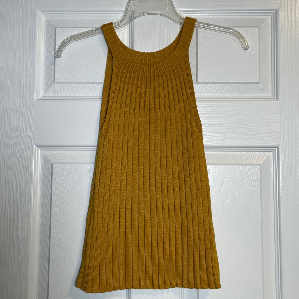Rue and Willow Yellow Ribbed‎ Knit Halter Tank Top Women's Missing Size Tag